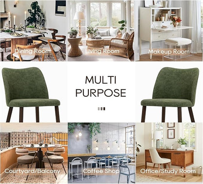 COLAMY Upholstered Dining Chairs Set of 6, Modern PU Leather Dining Room Kitchen Side Chair with Padded Seat and Wood Legs Restaurant/Cafe, Green