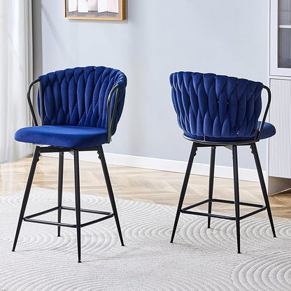 Velvet Upholstered Bar Stools Set of 2,Counter Height Bar Stools Set of 2, Modern Barstools for Kitchen Island, Cafe, Pub