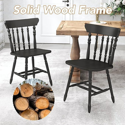chairus Vintage Black Dining Chairs Set of 8, Farmhouse Windsor Wooden Dining Room Chairs with Turned Spindle Back & Legs, Traditional Colonial Armless Side Kitchen Chairs