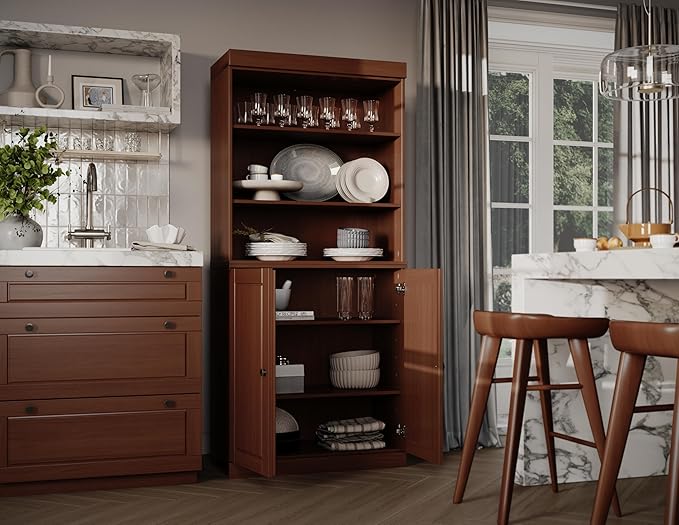 Palace Imports 100% Solid Wood Kitchen Pantry w/ 2 Wood Doors, Mocha, 32" w x 71.5" h, Renewable Eco-Friendly Pine, Made in Brazil