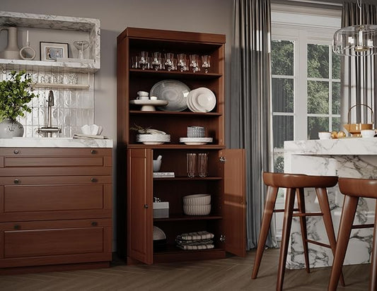 Palace Imports 100% Solid Wood Kitchen Pantry w/ 2 Wood Doors, Mocha, 32" w x 71.5" h, Renewable Eco-Friendly Pine, Made in Brazil