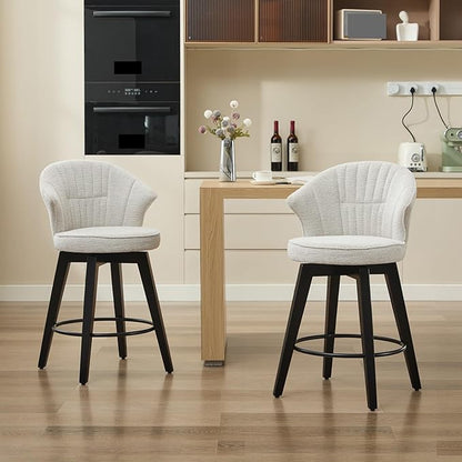 Wing Back Swivel Bar Stools Set of 2-25" Counter Height Adjustable Stools Chenille Upholstery, Leveling Feet for Kitchen Island, Home Pub or Dining Room