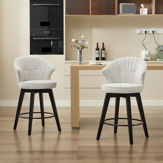 Wing Back Swivel Bar Stools Set of 2-25" Counter Height Adjustable Stools Chenille Upholstery, Leveling Feet for Kitchen Island, Home Pub or Dining Room,for Living Room