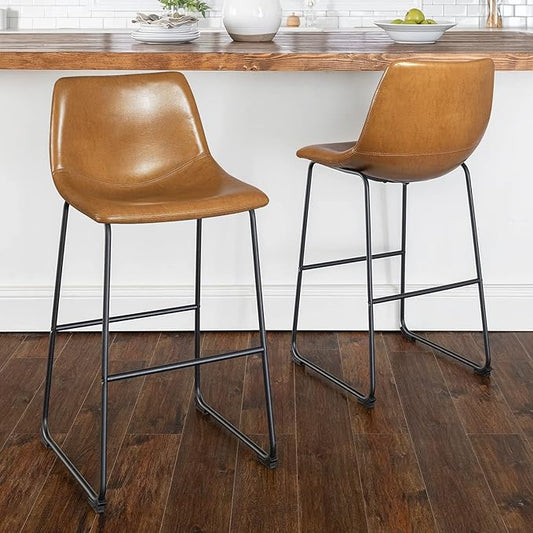 LEMBERI 30 inch Bar Stools Set of 2, Modern Counter Height Bar Stools, Faux Leather Barstool with Back and Metal Leg, Armless Bar Chairs for Kitchen Island (Whisky, 2pcs 30")