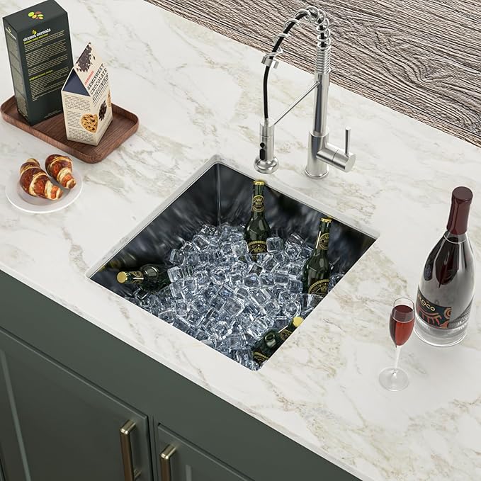 Logmey 17x19 Undermount Bar Sink,16 Gauge Heavy-Duty Stainless Steel Handmade Small Kitchen Sink,17x19x9 Single Bowl Utility Sink for RV & Prep Station