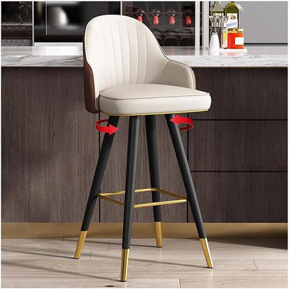 360° s, Leather Upholstered Counter Stools with Back and Footrest, Chairs for Home, Kitchen Island, Dining Room,White+brown-75CM