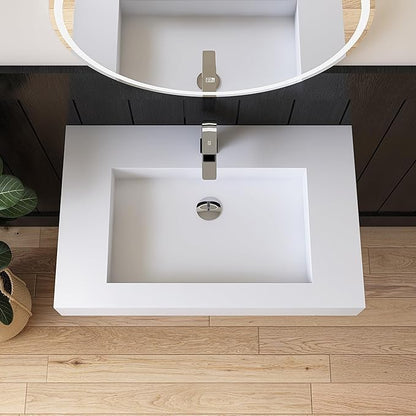 30 inch Wall Mount Floating Vanity with Sink Bathroom Vessel Sink Rectangle Modern Stone Resin White Washing Sink Art Basin for Bathroom AFS140-750