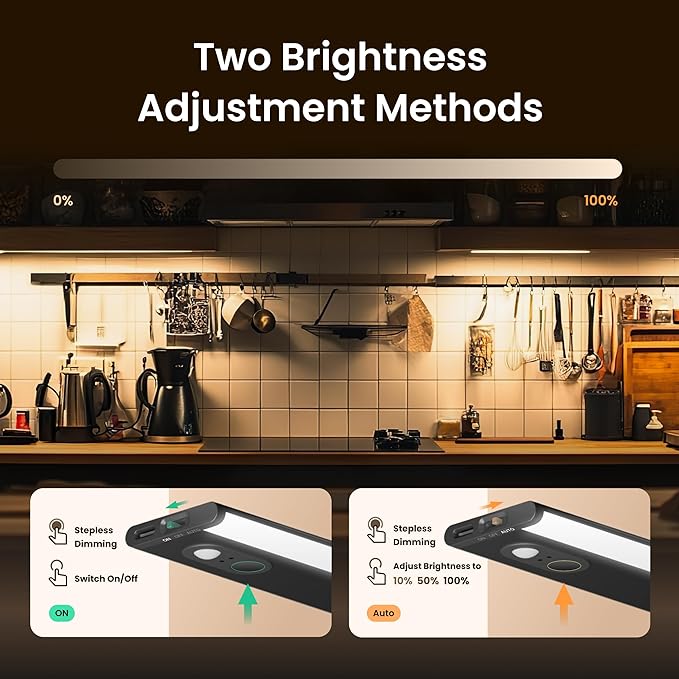 Under Cabinet Lighting, Motion Sensor Under Counter Lights for Kitchen, 66 LED Rechargeable Closet Light Fixture, Stepless Dimming, 4000K Wireless Light for Counter, Wardrobe, Hallway, Stairs
