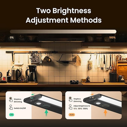 Under Cabinet Lighting, Motion Sensor Under Counter Lights for Kitchen, 66 LED Rechargeable Closet Light Fixture, Stepless Dimming, 4000K Wireless Light for Counter, Wardrobe, Hallway, Stairs