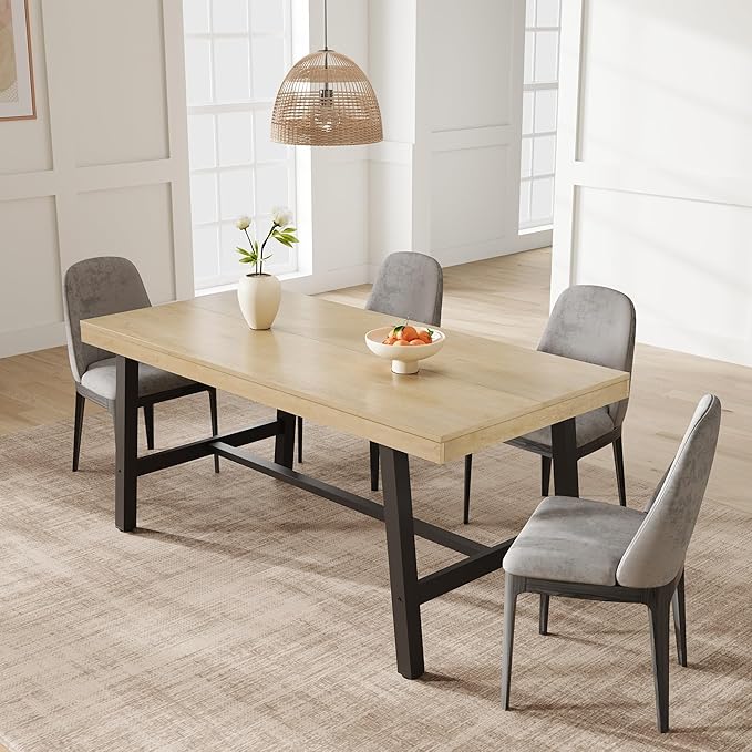 GarveeHome 63 Inch Small Space Dining Table for 4-6 People, Rectangular Kitchen Table for Apartment & Dining Room, Heavy Duty Metal Frame, Natural