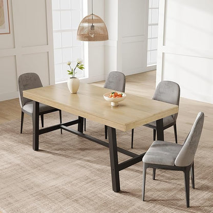 GarveeHome 63 Inch Small Space Dining Table for 4-6 People, Rectangular Kitchen Table for Apartment & Dining Room, Heavy Duty Metal Frame, Natural