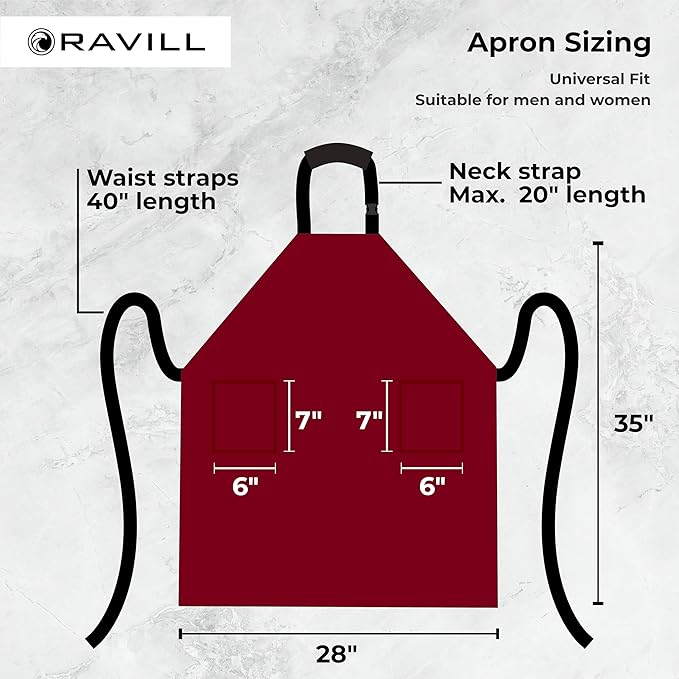 Ravill Waterproof Apron For Men and Women - 2 Pockets - 35" Long Multi Purpose Work Aprons for Dishwashing, Dog Grooming