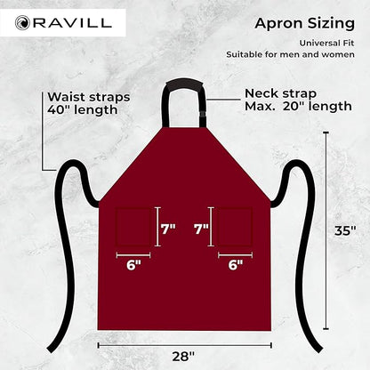 Ravill Waterproof Apron For Men and Women - 2 Pockets - 35" Long Multi Purpose Work Aprons for Dishwashing, Dog Grooming