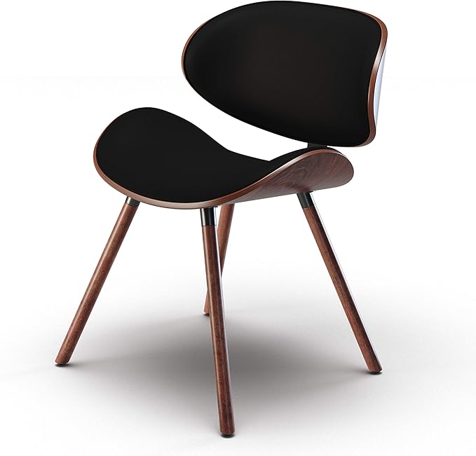 SIMPLIHOME Marana Dining Chairs - Upholstered Bentwood Back and Vegan Leather Kitchen Chair in Black, Mid-Century Modern Dining Room or Kitchen Seating with Contoured Seat and Beech Wood Base