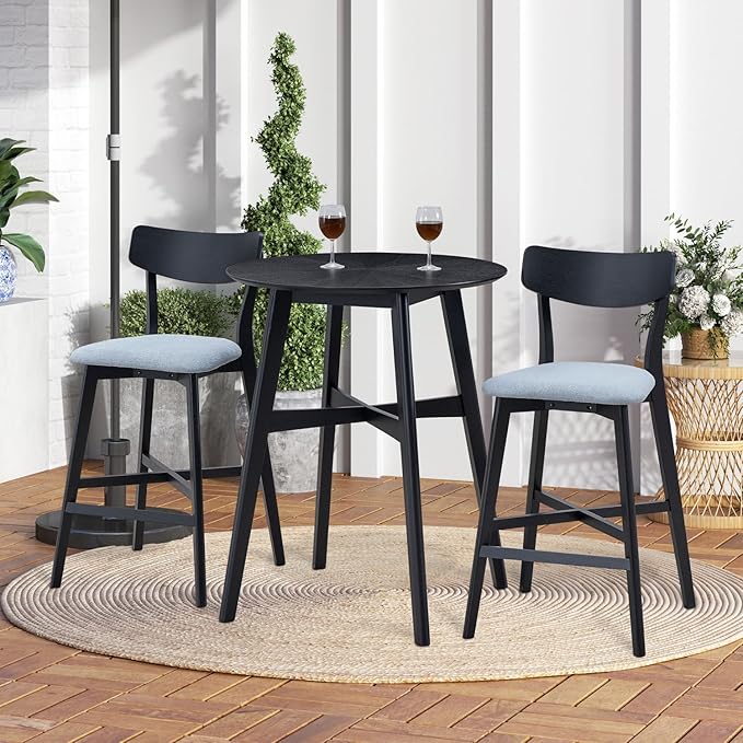 Wooden Chairs Set of 2 Solid Wood Black Modern Soft Upholstered Kitchen Island Chairs Pub Living Room Restaurant Modern Style