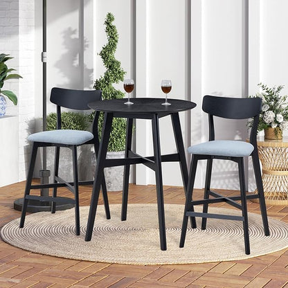 Wooden Chairs Set of 2 Solid Wood Black Modern Soft Upholstered Kitchen Island Chairs Pub Living Room Restaurant Modern Style