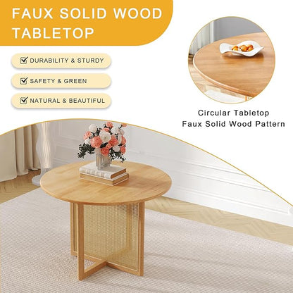 Rubber Wood Round Dining Table Set with 4 Chairs, 42 Inch Diameter Natural Wood Table with Imitation Vine Texture Legs, Perfect for Dinner, Meetings, Home and Office