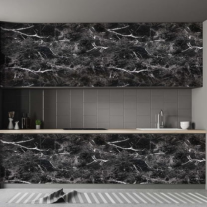 Abyssaly Black Marble Paper Granite Wallpaper 15.7" X 118" Countertop Peel and Stick Self Adhesive Thicken for Kitchen Bathroom and Furniture