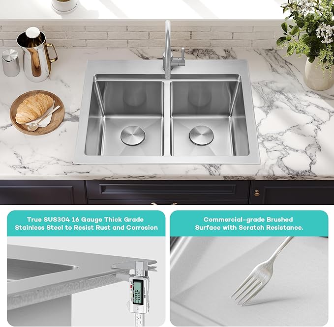 MILOSEN 36 Inch Double Bowl Kitchen Sink, 36''x22'' Drop in 16 Gauge T304 Stainless Steel Sinks, Workstation Sink 50/50 Topmount Double Basin with Accessories, 10'' Deep and Large Handmade Sinks