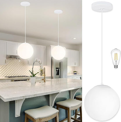 KoKo&Yukina 10 Inch Pendant Light White Globe Pendant Lights Kitchen Island Mid Century Light Fixture Adjustable Globe Pendants Lights with Milky White Glass Shade for Dining Room Living Room