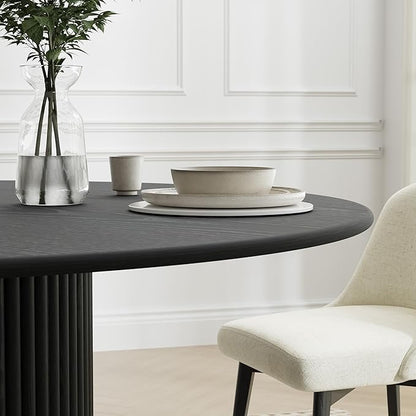 Casaphoria 46" Round Dining Table, Modern Wood Kitchen Table with Cone Shaped Strip Polygonal Base for Living Room & Dining Room, Easy Assembly Farmhouse Furniture for 4-6, Black