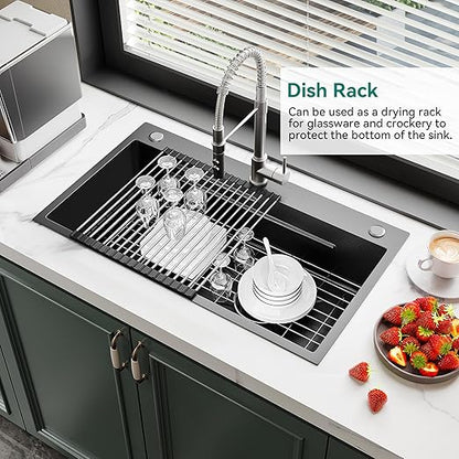 YITAHOME Kitchen Sink Gunmetal Black Stainless Steel Drop-In Sinks, Top Mount Single Bowl Basin with Accessories, Household Nano Sinks for Workstation, RV, Prep Kitchen, and Bar Sink, 32 x 18 x 10in