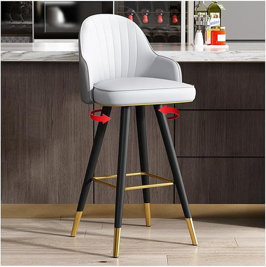360° s, Leather Upholstered Counter Stools with Back and Footrest, Chairs for Home, Kitchen Island, Dining Room,Light Grey1+Dark Grey1-75CM