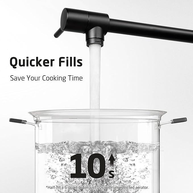 KES Pot Filler Faucet with Heat-Resistant Cartridge, 25.6" Over Stove Pot Filler, Kitchen Faucet Black with Double Joints Swing Arm Wall Mount, Stainless Steel No Lead, KN926S24LFF18-BK