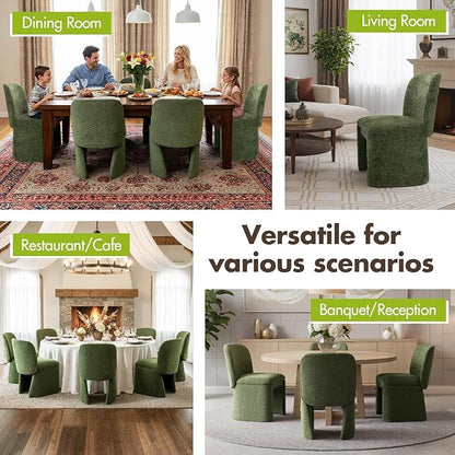 Hyfirm Modern Upholstered Dining Chairs Set of 2, Chenille Accent Side Dining Chairs Armless Kitchen Chair Parsons Chairs with Curved Back for Kitchen Dining Room Living Room, Moss Green