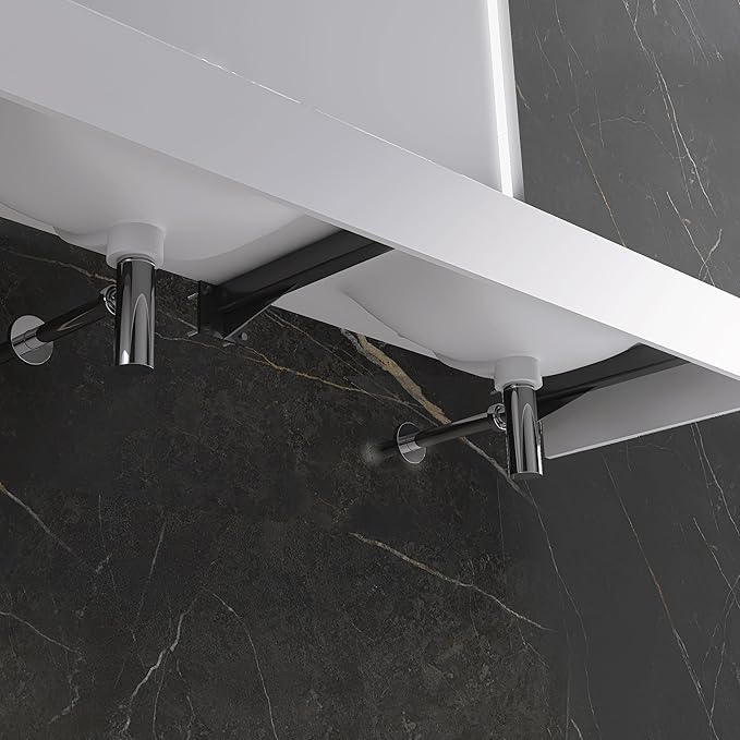Wall Mount Double Bathroom Sink 59"L x 18"W x 5"H, Resin Stone Floating Sink with Facuet Holes, Rectangle Countertop Freestanding Vessel Sinks (Double Holes 59'')