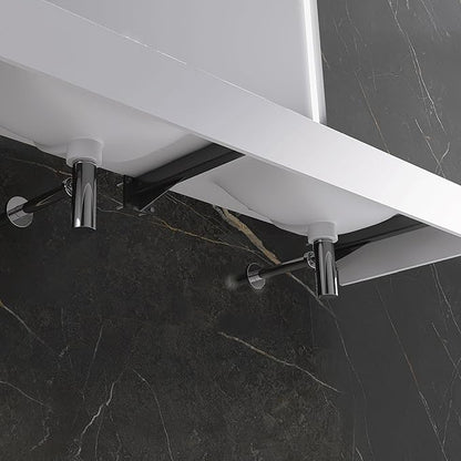Wall Mount Double Bathroom Sink 59"L x 18"W x 5"H, Resin Stone Floating Sink with Facuet Holes, Rectangle Countertop Freestanding Vessel Sinks (Double Holes 59'')