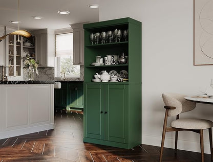 Palace Imports 100% Solid Wood Kitchen Pantry w/ 2 Wood Doors, Green, 32" w x 71.5" h, Renewable Eco-Friendly Pine, Made in Brazil