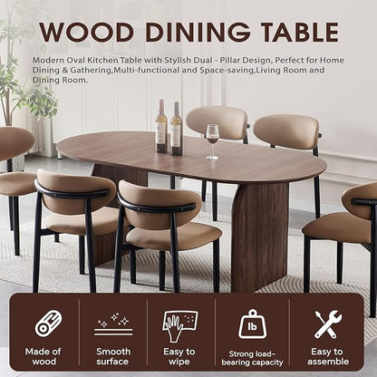 70.87 inch Oval Dining Table for 6 to 8 Person, Large Oval Wooden Kitchen Dinner Table with Dual Pillar Pedestal Base, Modern Farmhouse Oval Dining Room Table for Kitchen Living Room Apartment, Brown