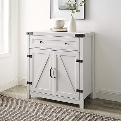 Walker Edison Farmhouse Double Barn Door Accent Kitchen Storage Cabinet Pantry with 1 Drawer, 30 Inch, Brushed white