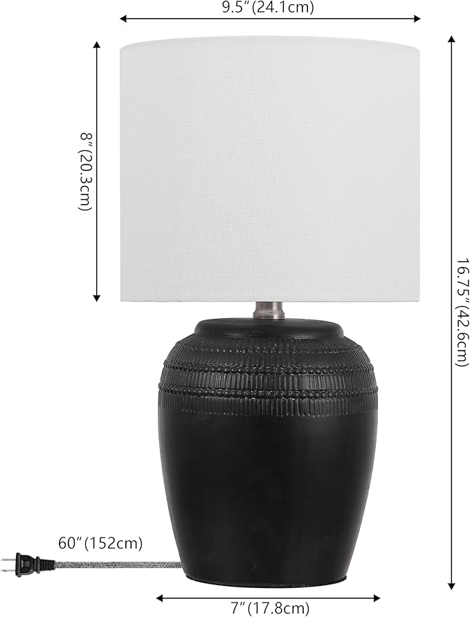 JONATHAN Y 16.75" Black/Nickel Ceramic Table Lamp Set of 2, Rustic Traditional Reeded Vase Lamps with White Linen Shade for Bedroom Living Room Decor JYL5707A-SET2