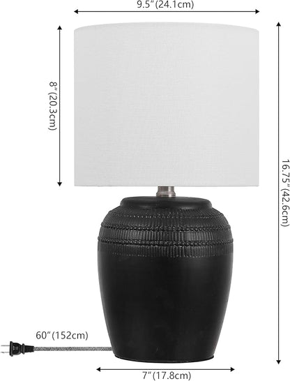 JONATHAN Y 16.75" Black/Nickel Ceramic Table Lamp Set of 2, Rustic Traditional Reeded Vase Lamps with White Linen Shade for Bedroom Living Room Decor JYL5707A-SET2
