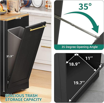 YITAHOME 53 Inch Large Rolling Kitchen Island with Trash Can Storage Cabinet, Portable Mobile Islands Table Long Floating Movable w Wheels Cabinet for 13 Gallon Garbage Bin 2 Drawer, Black