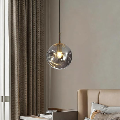 Modern Smoke Gray Concave Glass Pendant Light, Kitchen Island Lighting Single Globe Pendant Light Fixtures Century Kitchen Island Pendant Lighting for Bedroom Living Dining Room Light （Without Bulb）