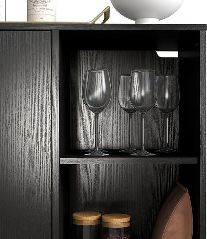 Panana Kitchen Buffet Cabinet Storage Sideboard with 2 Doors 2 Shelves, 41.8" L x 15" W x 32.5" H (Black)