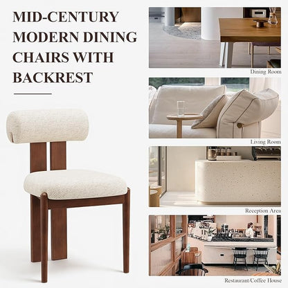 MALOL Modern Wooden Dining Chairs Set of 6, Upholstered Fabric Kitchen Chairs with Sculptural Backrest, Mid-Century Farmhouse Dining Room Chairs with Solid Wood Legs, Beige