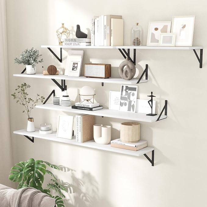Acovy Deep Floating Shelves for Wall,36Wx8D Wall Mounted Shelves Set of 2,Wall Storage Floating Shelf with Sturdy Metal Brackets for Living Room,Bathroom,Kitchen,Office,White