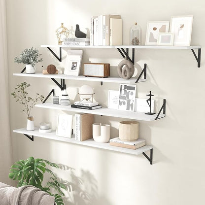 Acovy Deep Floating Shelves for Wall,36Wx8D Wall Mounted Shelves Set of 2,Wall Storage Floating Shelf with Sturdy Metal Brackets for Living Room,Bathroom,Kitchen,Office,White