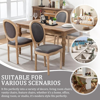 Linen Wooden Dining Chair Set of 2, Upholstered Farmhouse Dining Chair with Solid Wood Frame, Kitchen & Dining Room Chairs for Living Room, Restaurant, Bedroom (Gray-Padded, Set of 2)