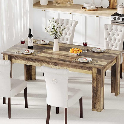 GarveeHome Dining Table for 4-6, Rectangular Dining Room Table, Kitchen Table with Large Table Top, Dinner Table, Farmhouse Dining Table for Dining Room, Kitchen, Living Room, Retro Brown