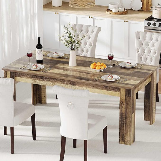 GarveeHome Dining Table for 4-6, Rectangular Dining Room Table, Kitchen Table with Large Table Top, Dinner Table, Farmhouse Dining Table for Dining Room, Kitchen, Living Room, Retro Brown