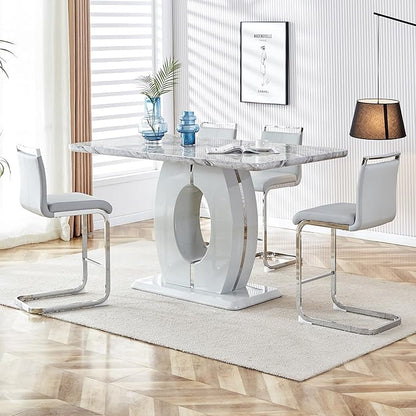 gopop Bar Height Dining Table,Marble Dining Table for 6,1.77-inch Thick Marbleized Textured Tabletop with High-Gloss MDF Base,Counter Height Table Ideal for Pub Bar Gatherings at Home