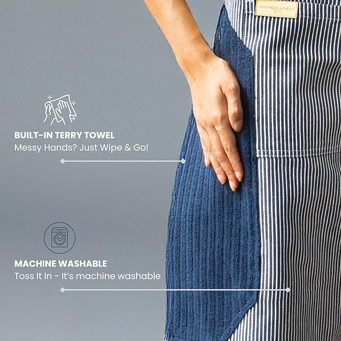 100% Cotton Kitchen Apron with 2 Pockets – Adjustable Chef Apron for Cooking Baking BBQ – Unisex Apron