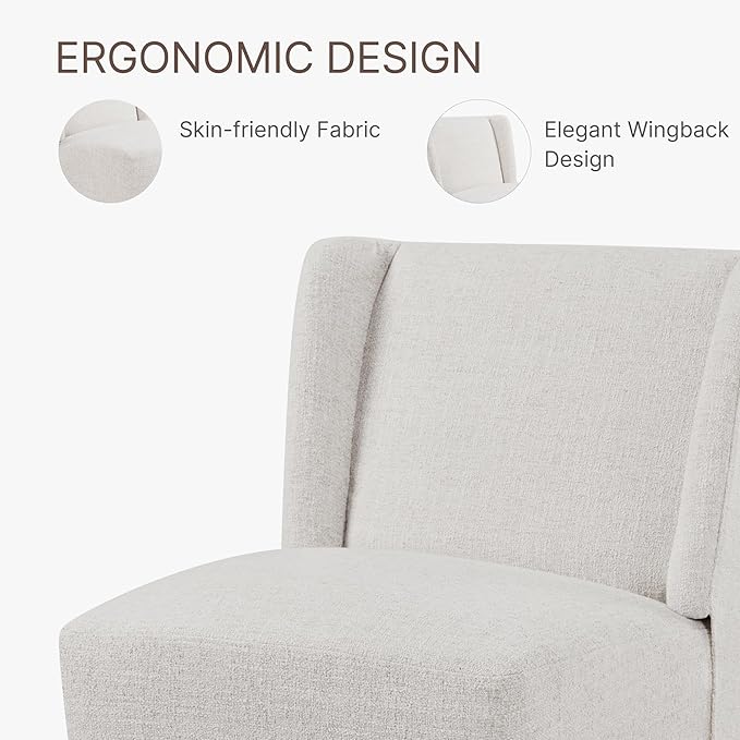 KISLOT Upholstered Dining Chairs Set of 4 with Casters, Wingback Modern Side Armless Deskchair with Rollers for Diningroom Bedroom Livingroom Reading Room, Linen Fabric