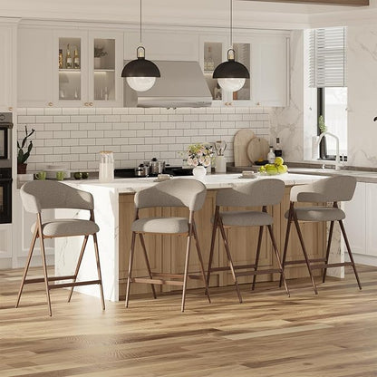 Bar Stools Set of 4, Counter Height Bar Stools with Back, Modern Upholstered Island Stools with Metal Legs for Kitchen Island, Counter, Dining Room, Taupe