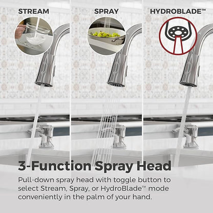 Pfister Alderwood Kitchen Faucet with Pull Down Sprayer and Soap Dispenser, Single Handle High Arc Spout, Chrome Finish, NSF Certified, 1 or 3 Hole Installation F5297AWC